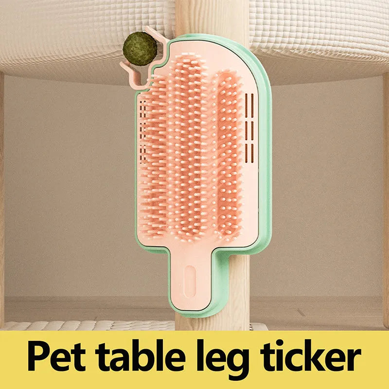 Ice cream shaped cat grooming toy with textured rubbing surface, mint ball and feather attachments