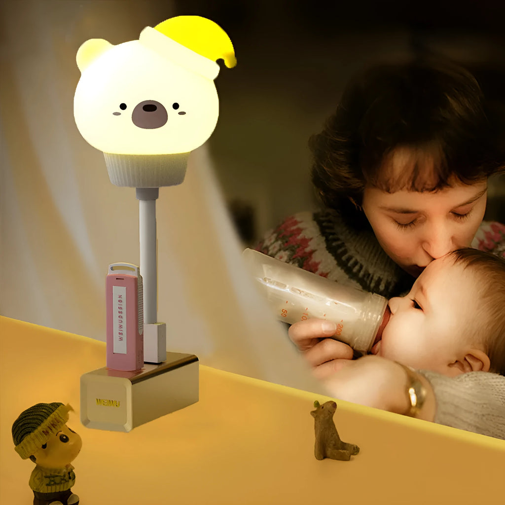 USB portable LED night light in cartoon animal design with adjustable brightness and remote control