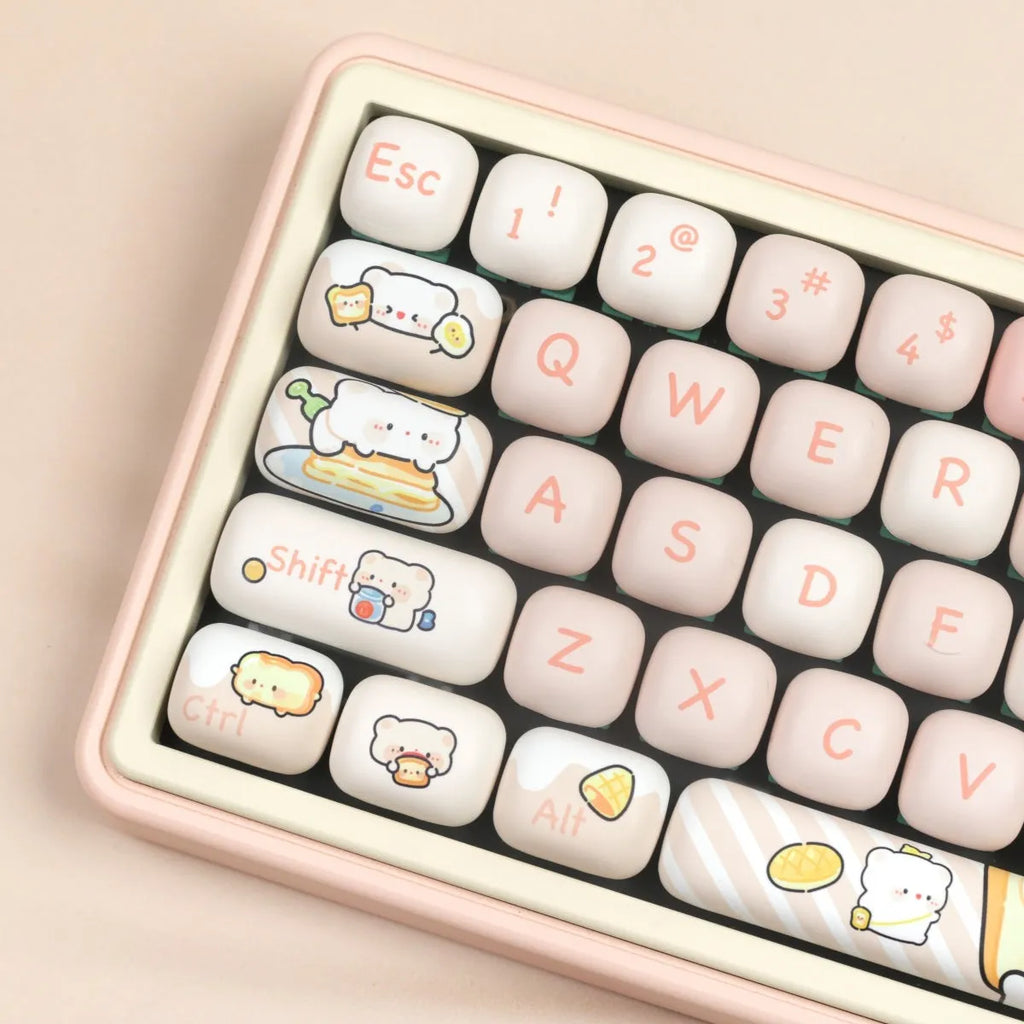 PBT sublimation printed bread bear design key cap set for mechanical keyboards