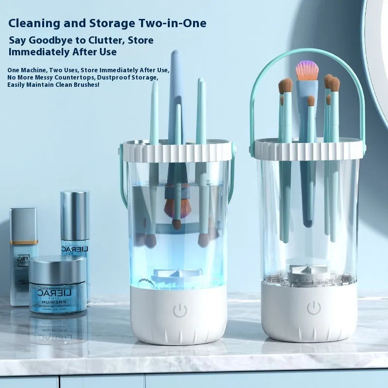 White rechargeable electric makeup brush cleaner with USB charging cable 24cm