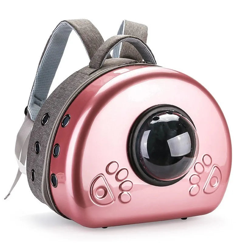 Transparent hard-sided cat carrier capsule bag with PC canvas construction and breathable design
