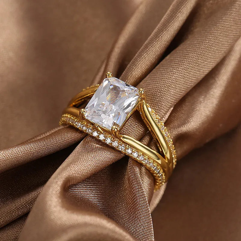 Gold geometric women's ring with square zircon stone in European sizing