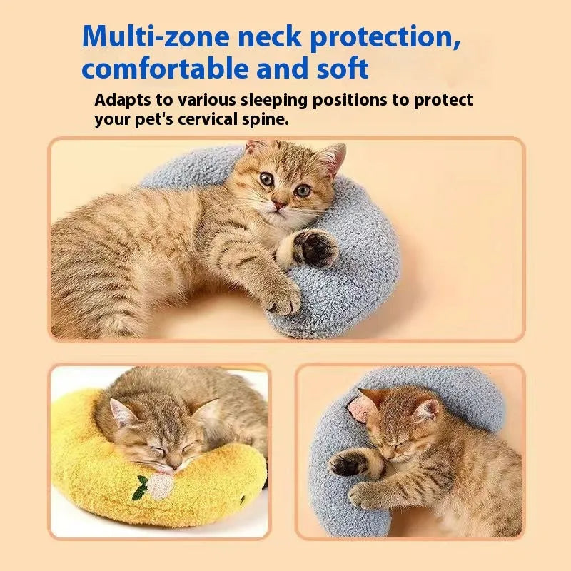 Cat sleeping mat with U-shaped neck pillow in moon and question mark styles