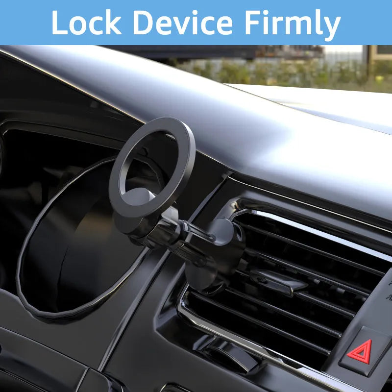 Black magnetic car air vent phone holder with O-ring design for mobile phones under 6.8 inches