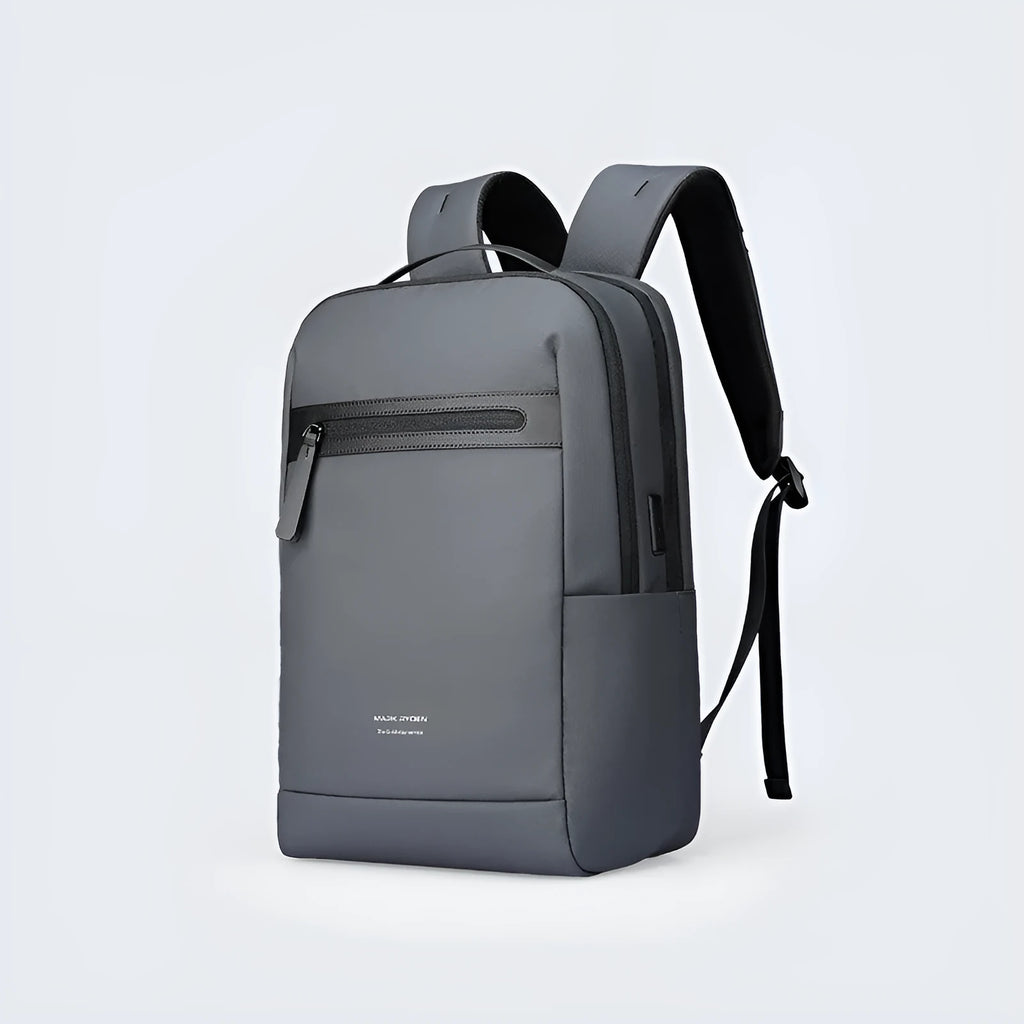 Graphite grey USB charging business backpack with Oxford cloth exterior and visible stitching