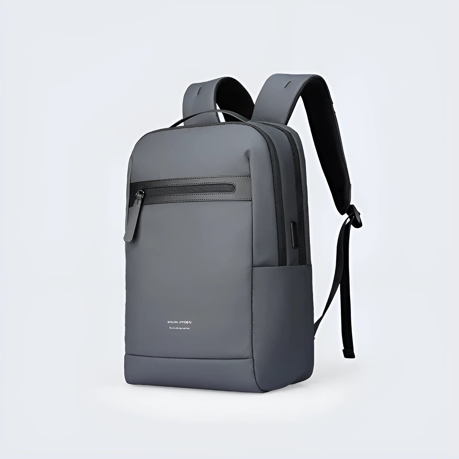 Graphite grey USB charging business backpack with Oxford cloth exterior and visible stitching