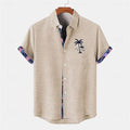 Linen short sleeve shirt with blue ocean fish pattern design in loose fit casual style