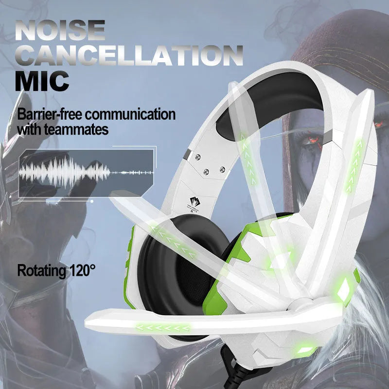 Wired gaming headset with microphone and LED lighting in blue colour with 3.5mm plug
