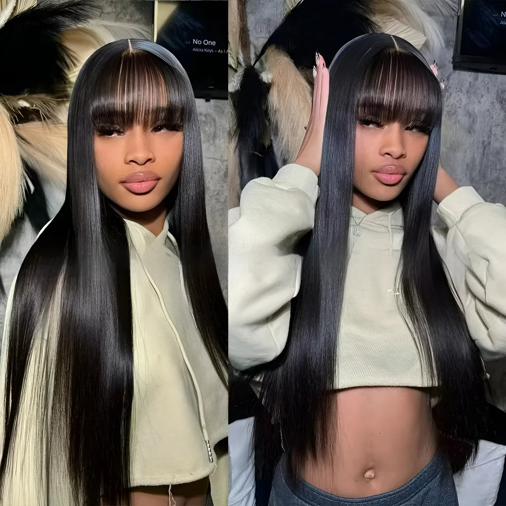 Women's natural colour full-mechanism human hair wig shown in a long length style.