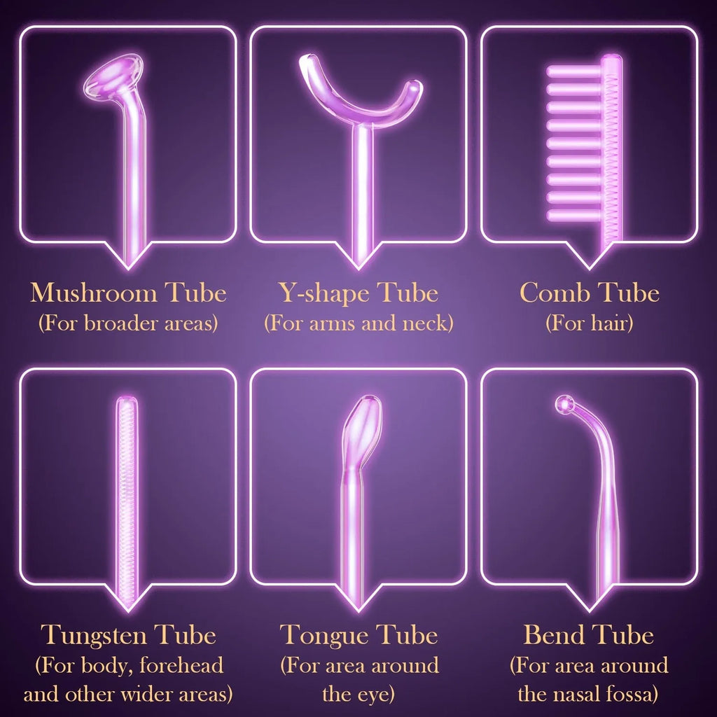 Purple high wave electrotherapy rod beauty instrument with six accessory heads for commercial skincare treatments