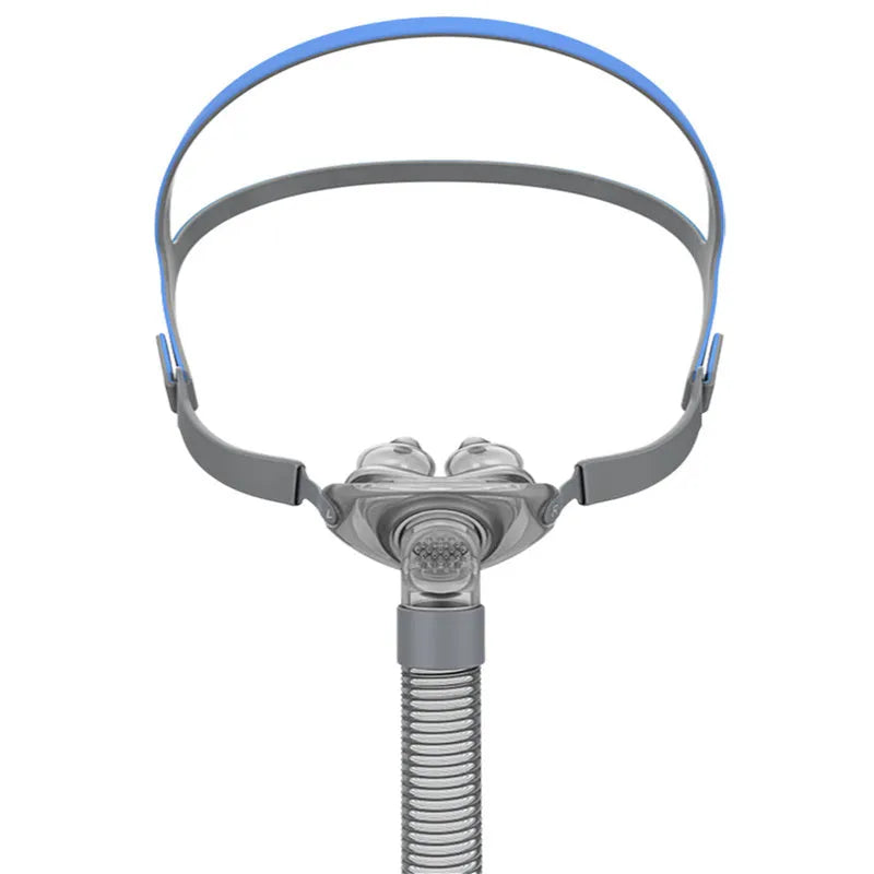 Ventilator nasal pillow mask set with silicone cushion and plastic headband for respiratory therapy
