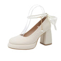 Women's Mary Jane shoes with chunky heel and ankle-strap buckle in beige, black, or milk tea colour