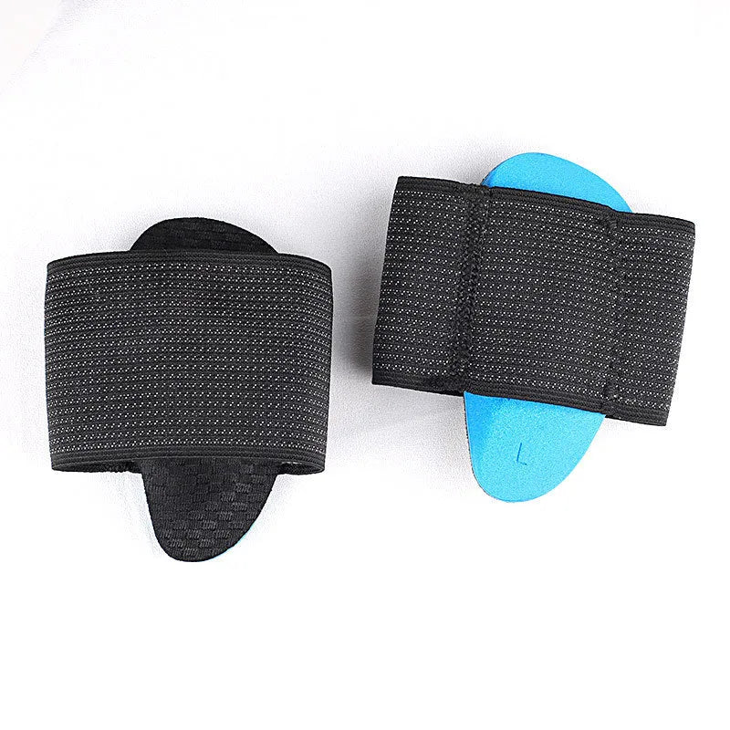 Blue elastic bandage foot pad with arch support for adult and children sizes