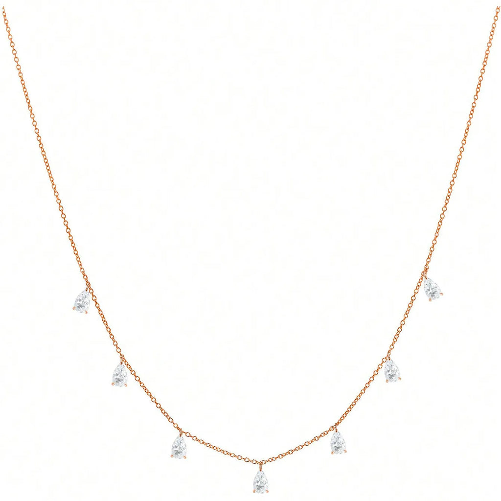 Women's 925 silver drop-shaped artificial zircon necklace on an adjustable O-chain, shown in silver finish.