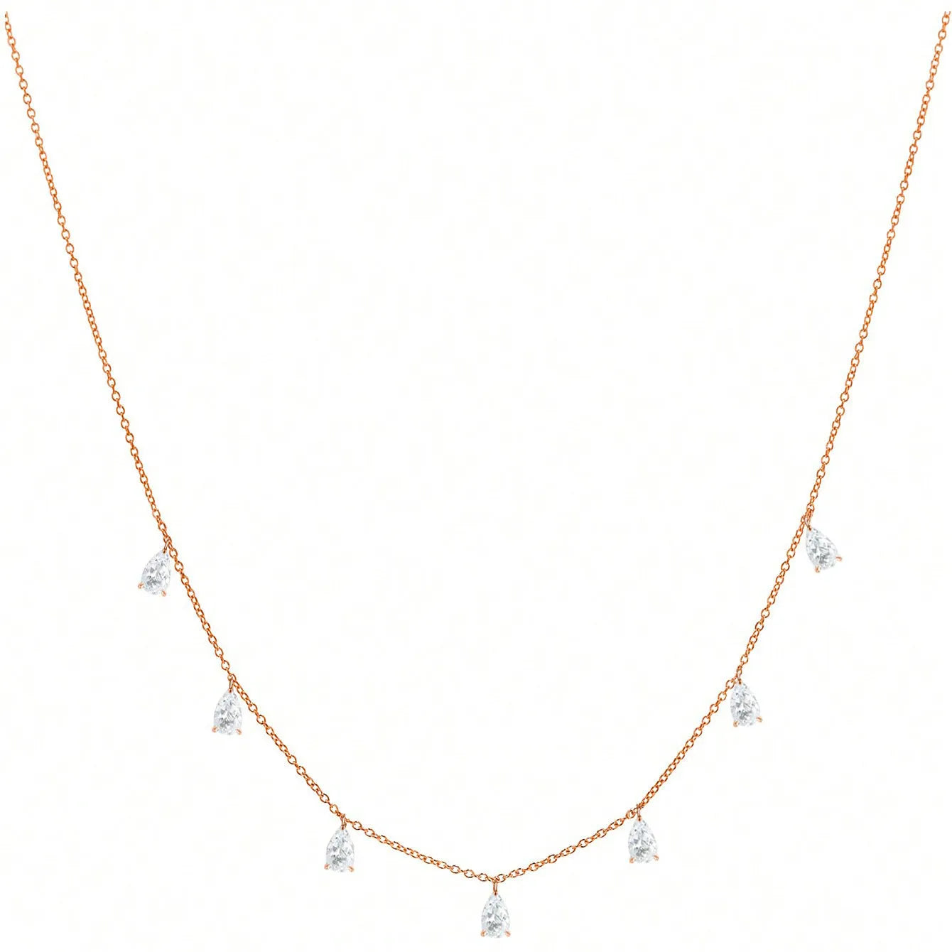 Women's 925 silver drop-shaped artificial zircon necklace on an adjustable O-chain, shown in silver finish.