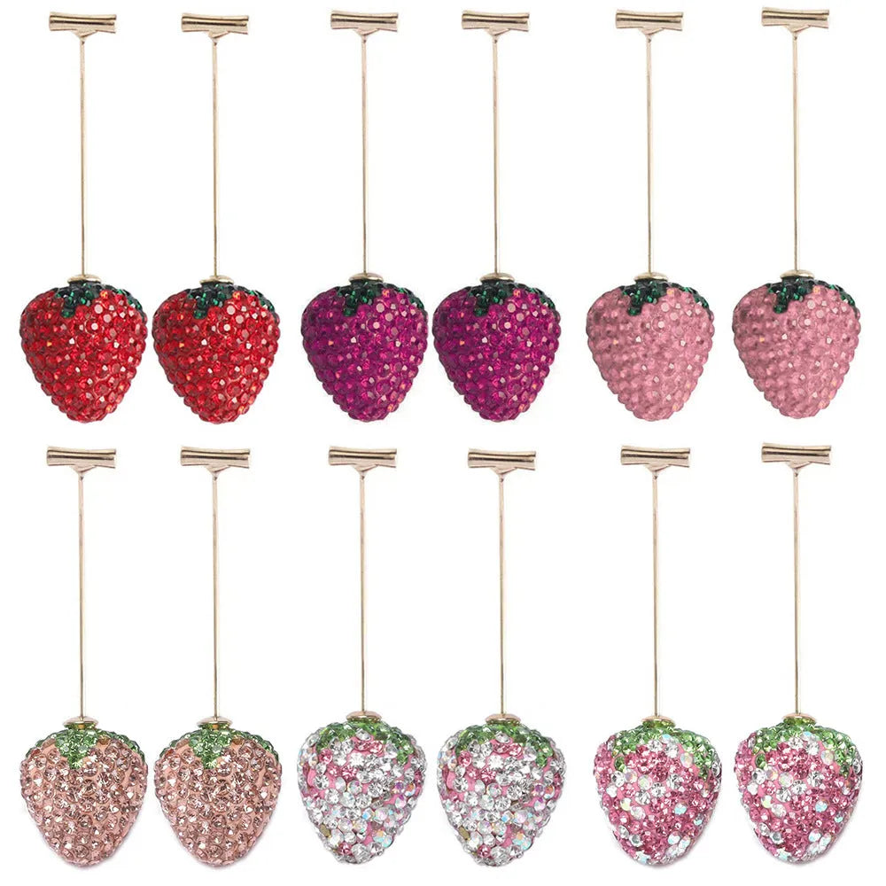 Geometric strawberry-shaped earrings with spot drill texture in red zinc alloy
