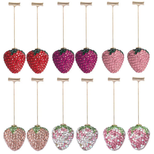 Geometric strawberry-shaped earrings with spot drill texture in red zinc alloy