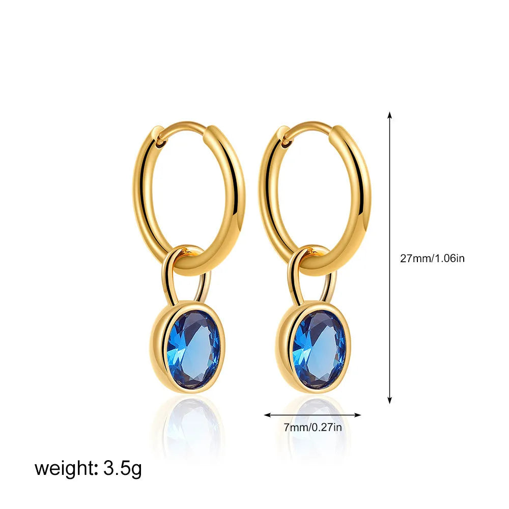 Women's retro oval zircon earrings in six colours including army green and emerald on copper settings