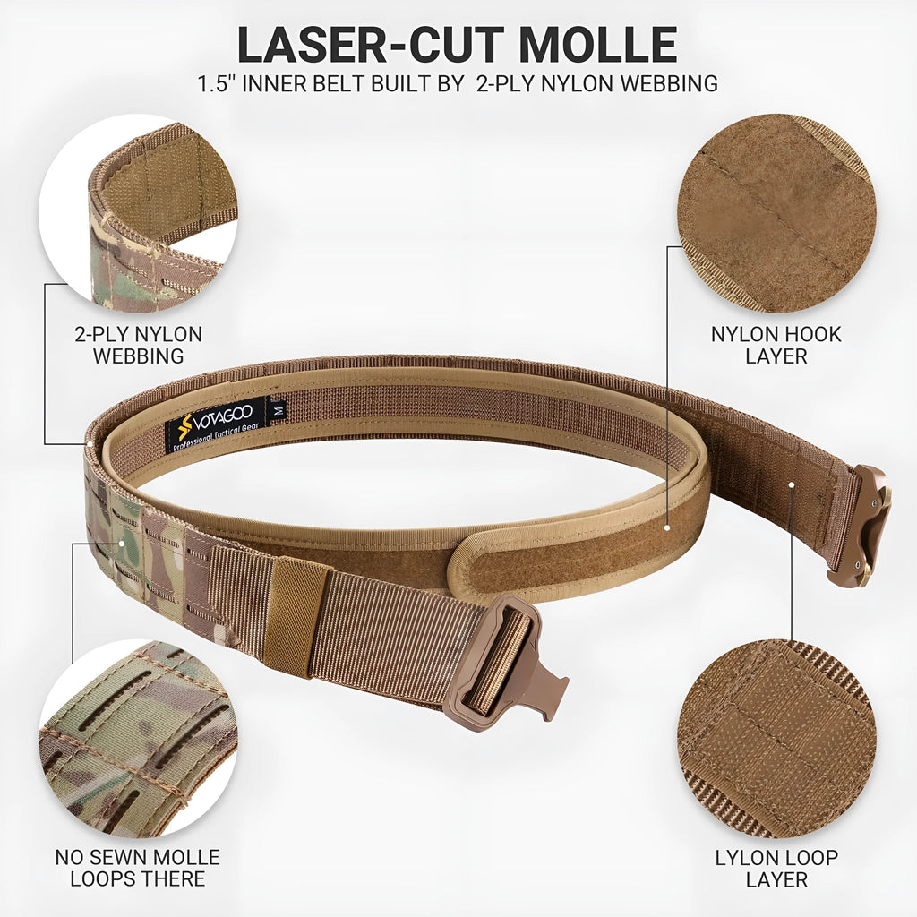 Tactical quick-release belt in 2-inch nylon with alloy automatic buckle, shown in CP camouflage.