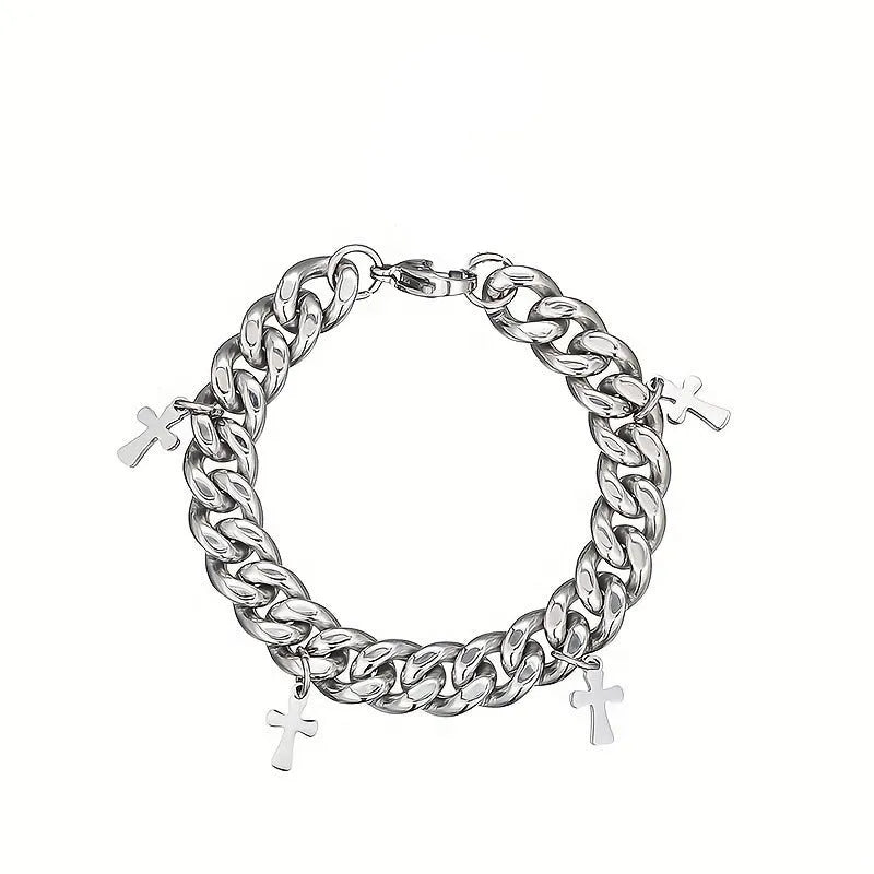 Men's titanium steel bracelet with cross design geometric shape cold wind style