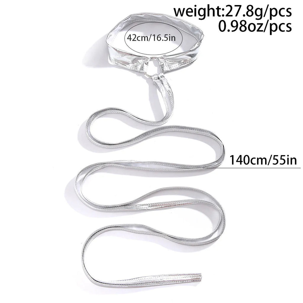 Silver adjustable thigh chain with geometric styling and lace-up fastening for women's festival wear