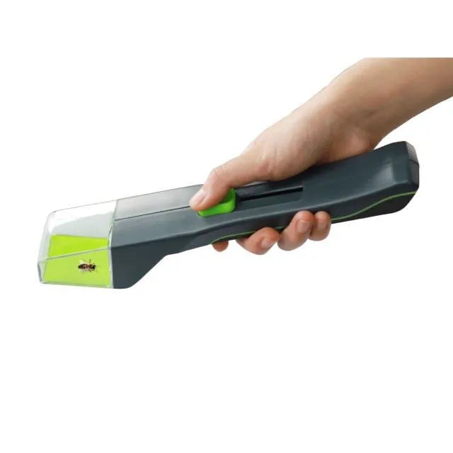 Green handheld insect catcher with plastic construction for garden and grass pest control