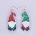 Santa Claus cartoon character acrylic fashion earrings showing red, green, and red/green hat colour options