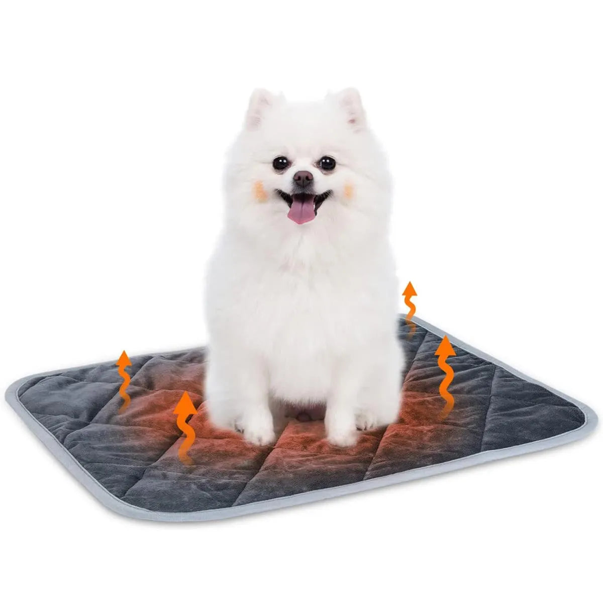 Grey multi-layer cloth pet cushion shown in four available sizes for dogs and cats.