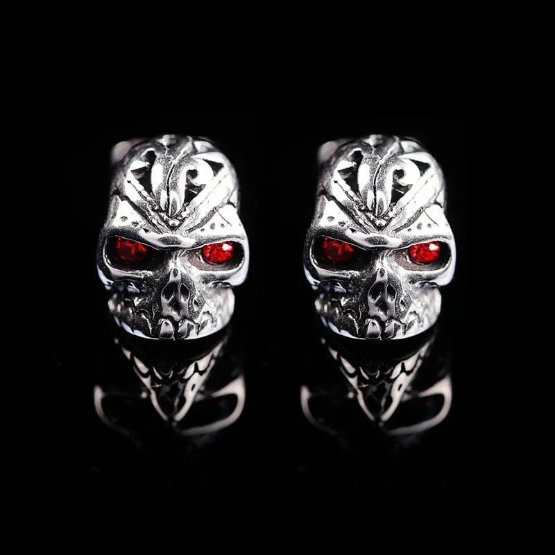Retro red eye skull stud earrings with ghost head design and electroplated alloy finish