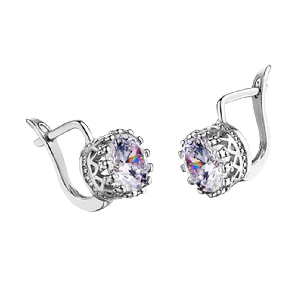 Korean retro crown ear clip earrings in white diamond design with rose gold or white gold colour finishes
