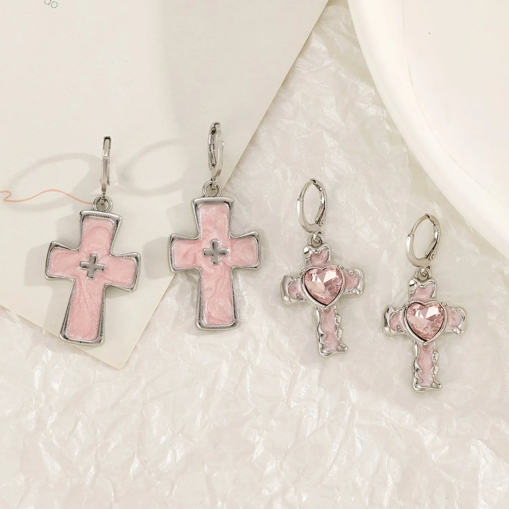Women's cross crystal earrings in five colour variations with alloy construction and geometric design