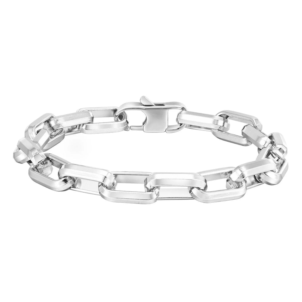 Men's simple square link titanium steel bracelet in steel, gold, black, or retro colour finish.