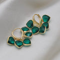Green heart pendant glass ear clip earrings with Korean style design and alloy gemstone details