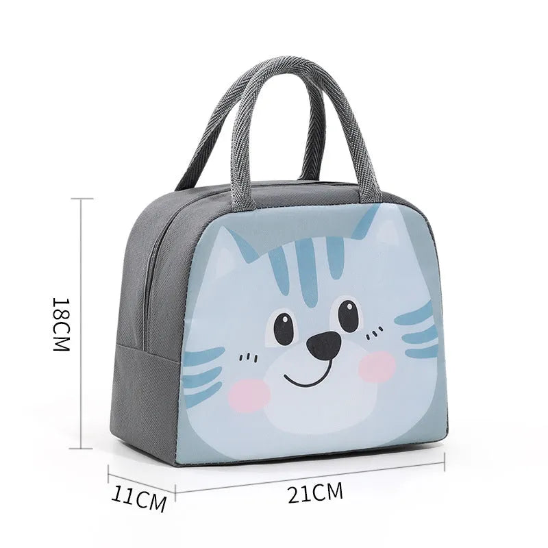 Cartoon insulated children's lunch box bag in Oxford cloth with aluminium foil lining.