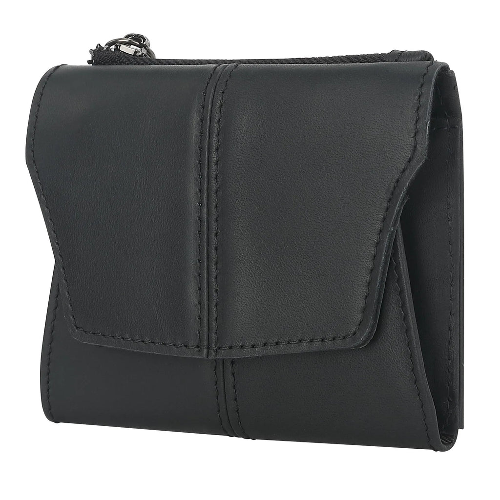 Genuine cowhide coin purse with stitching detail and anti-theft RFID protection