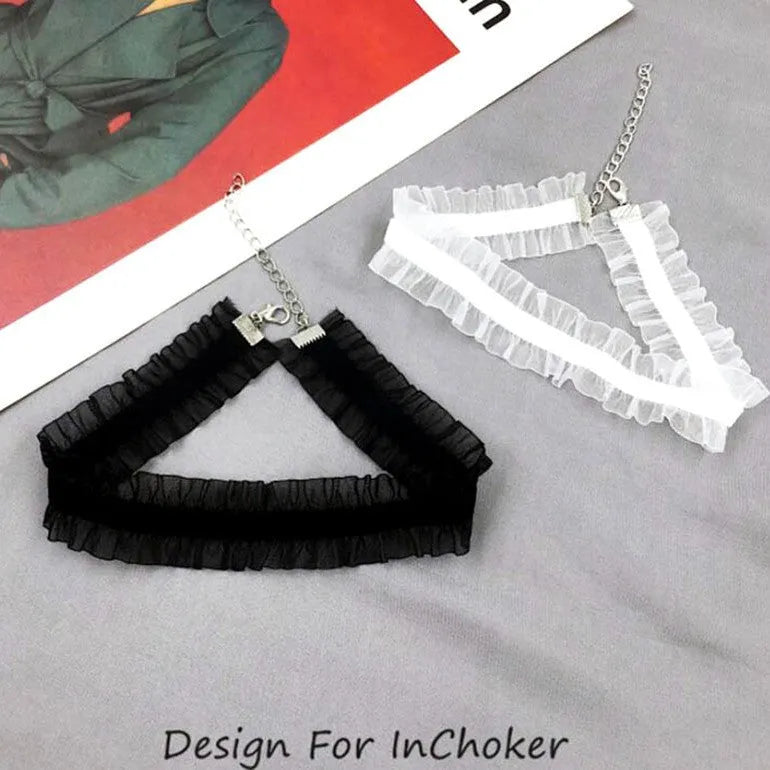 Velvet ruffled flower pendant necklace on snake bone chain in three colour options