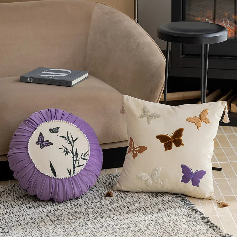 45x45cm square cushion pillow with embroidered butterfly pattern in Chinese style design