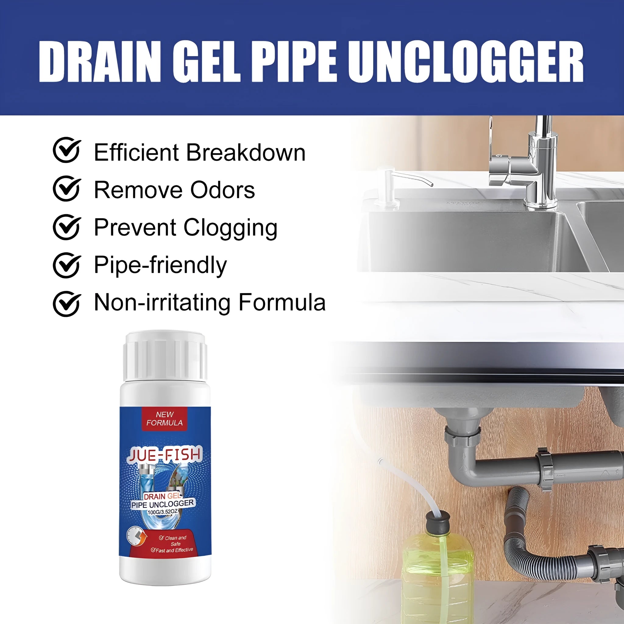 100g pipe dredge agent powder in 11 x 4.3 x 4.3 cm container for sewer and toilet cleaning