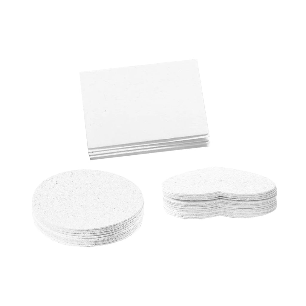 Cartoon painting wood pulp paper set showing heart, round, square shapes with 6 fountain pens and cellulose sponge