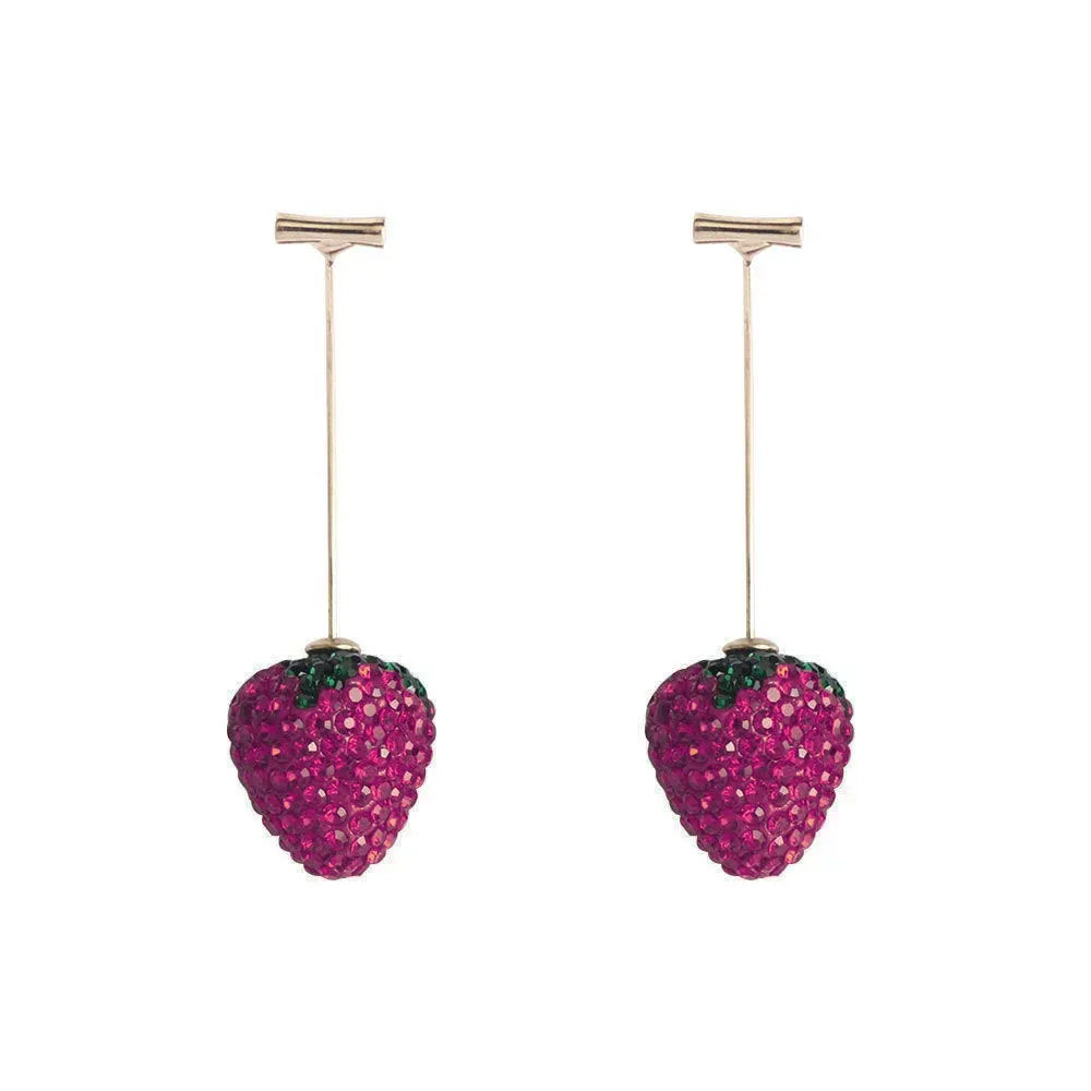 Geometric strawberry-shaped earrings with spot drill texture in red zinc alloy
