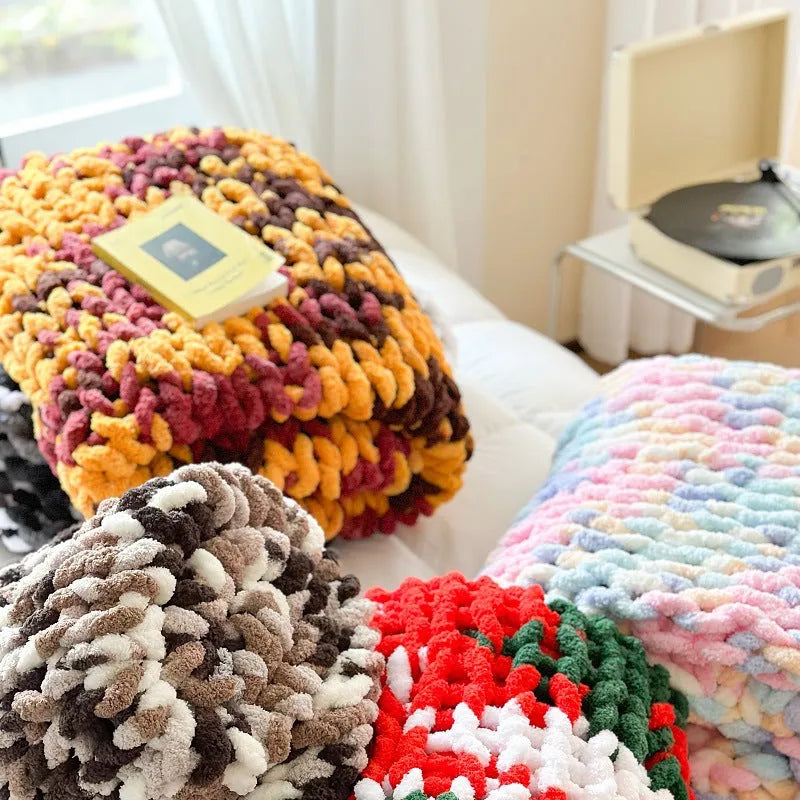 Thick striped chenille throw blanket with handmade dyed cover in a choice of four colours.