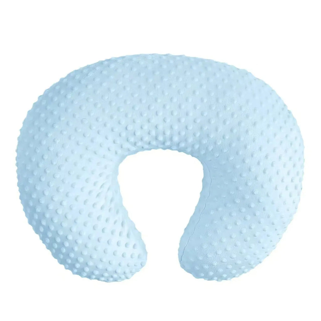 Grey nursing pillow with milk spill prevention feature for breastfeeding support