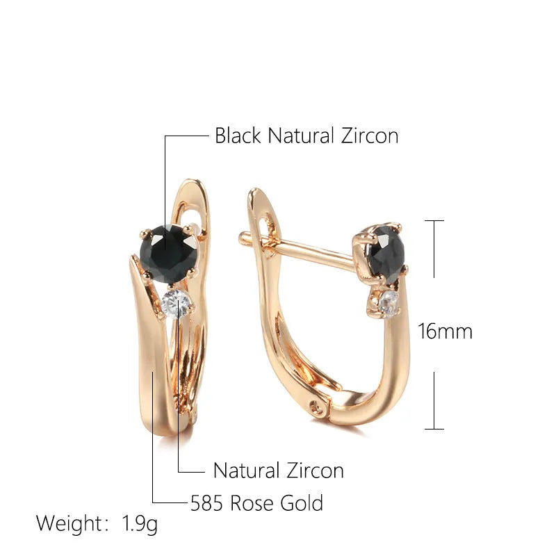 Black agate geometric drop earrings with gold-plated copper setting for women's retro jewellery