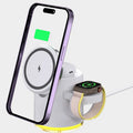 C16 magnetic folding three-in-one wireless charger showing black and ivory white colour options