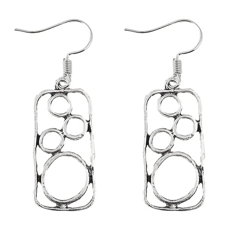 Geometric irregular square round ring earrings in antique silver zinc alloy
