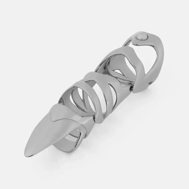 Silver punk armour finger stall ring in alloy metal with standard size