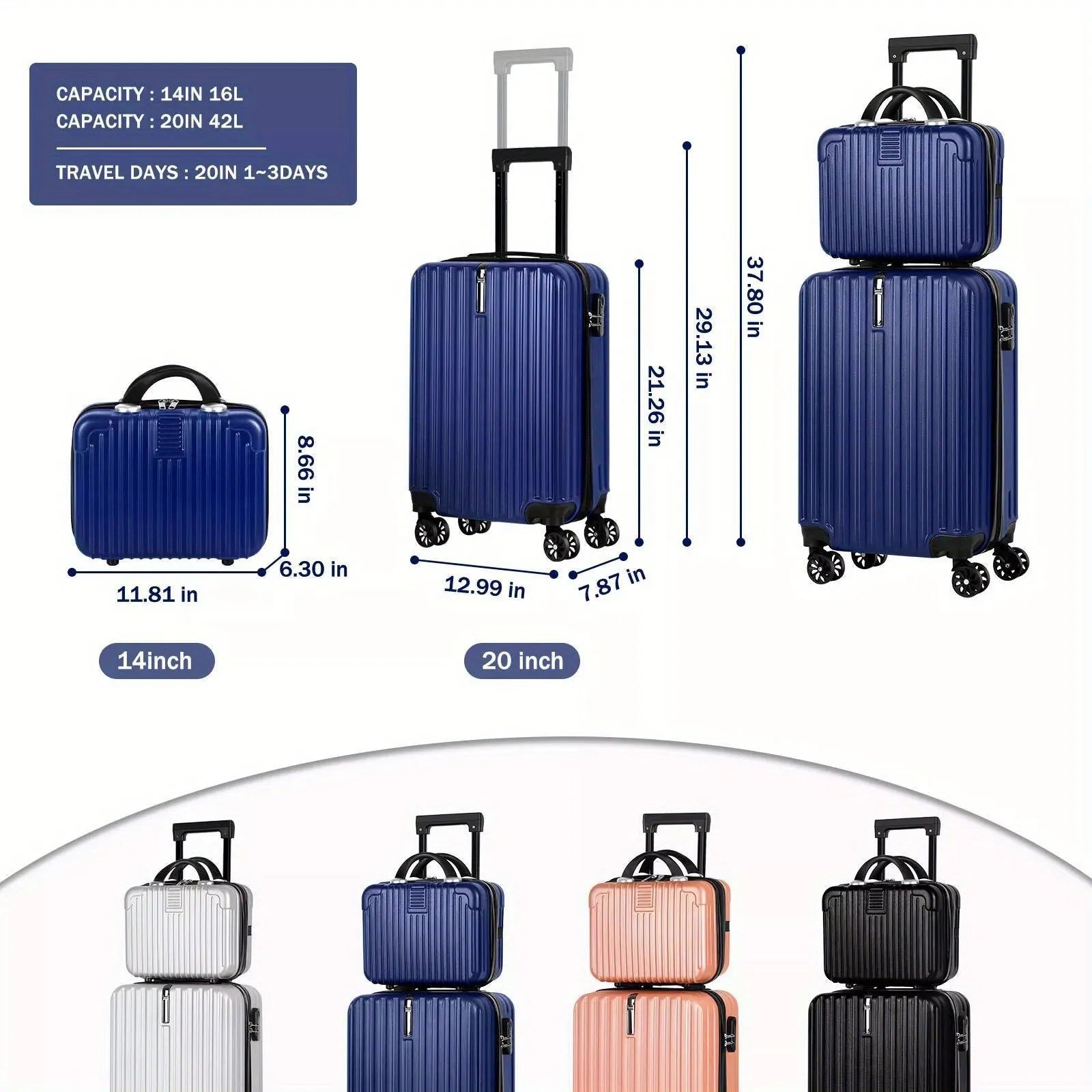 Aluminium alloy luggage and mini box travel set with 14in and 20in trunks