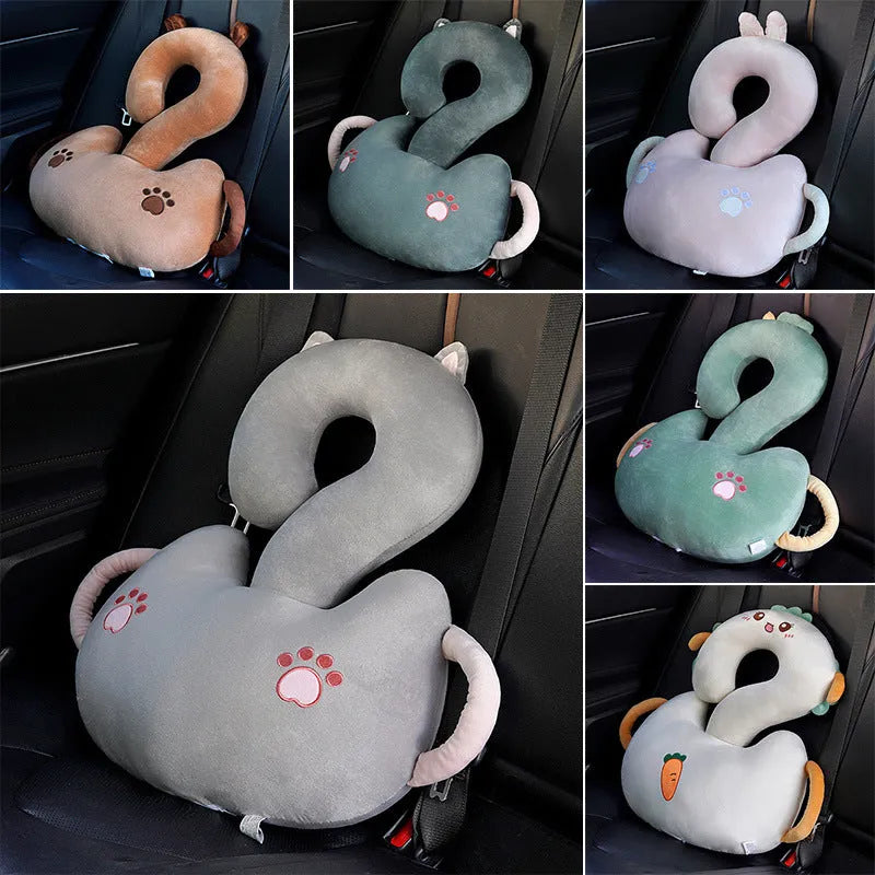 Large square cartoon animal cushion showing one of six design options, such as capybara, cat, dinosaur, rabbit, or toast.