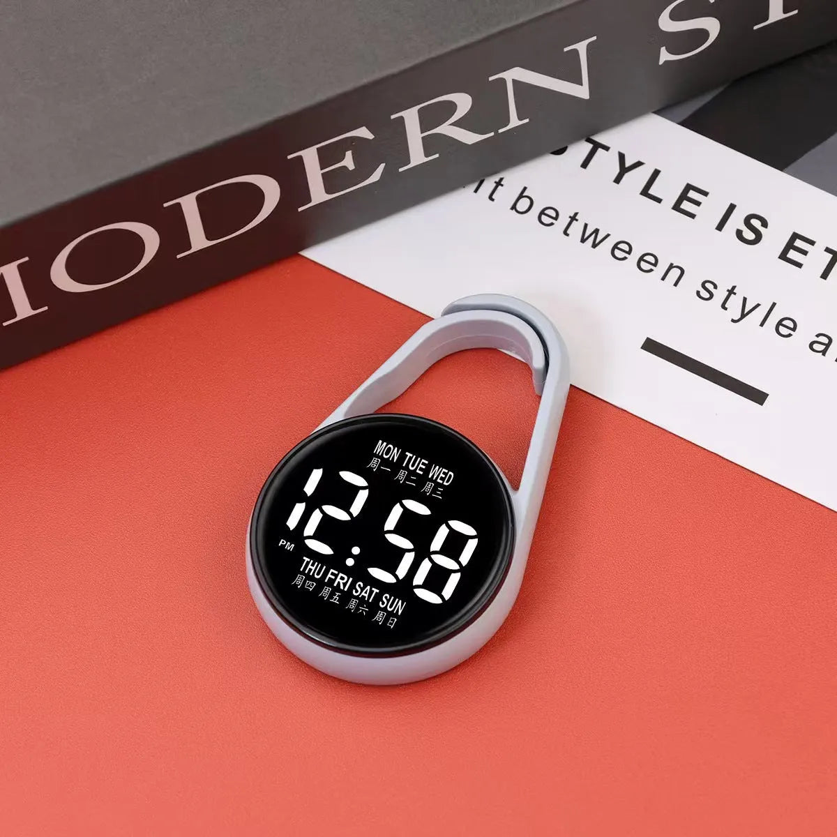 LED luminous electronic digital watch with plastic strap shown in multiple colour options