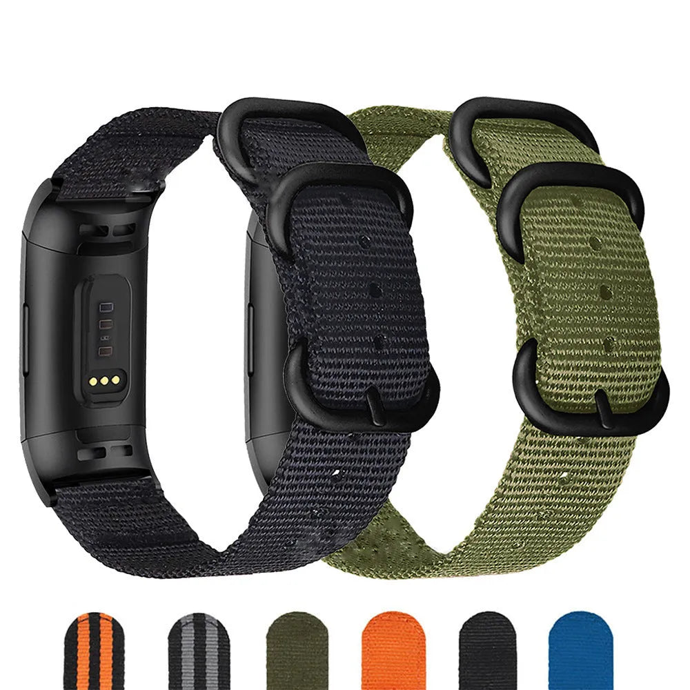 Nylon three-ring buckle strap for Fitbit Charge fitness tracker in multiple colours